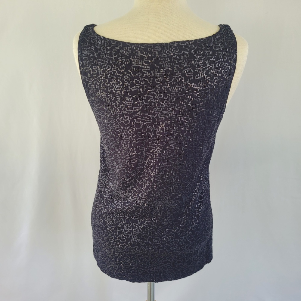Talbots Black Sequin Scoop Neck Tank Top SZ Medium - Picture 5 of 10